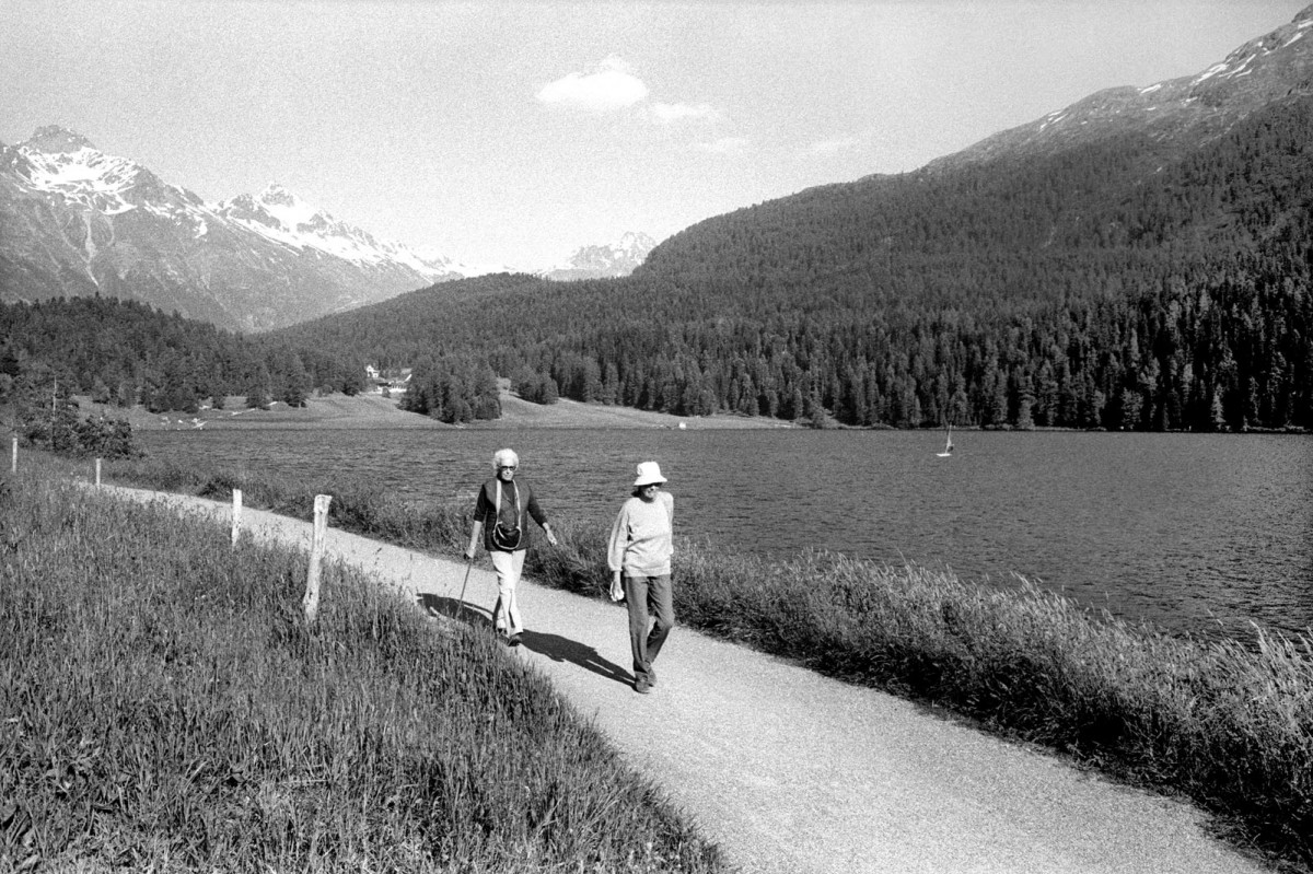 Gréta Garbo 1, promenade, Klosters Suisse, juillet 1980